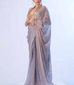 Lavender satin gold organza c solid designer bollywood party saree