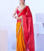 Red satin moss c solid designer bollywood party saree