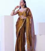 Gold glamorous satin jimmy choo c stylish girlie ceremonial saree