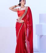 Red glamorous satin jimmy choo c stylish girlie ceremonial saree