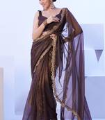 Brown glamorous c/h net c stylish girlie ceremonial saree