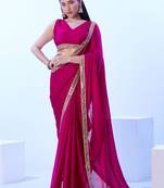 Pink glamorous satin chiffon c stylish girlie ceremonial saree