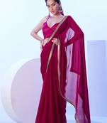 Pink glamorous satin moss c stylish girlie ceremonial saree