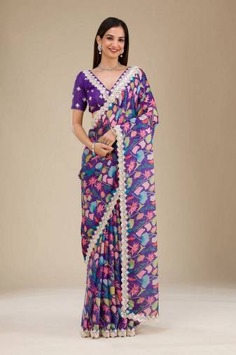 Blue georgette c girlie partywear saree