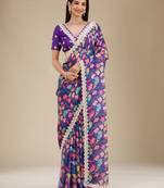 Blue georgette c girlie partywear saree