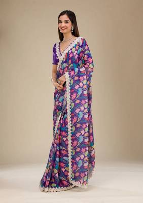 Blue georgette c girlie partywear saree 3