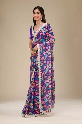 Blue georgette c girlie partywear saree