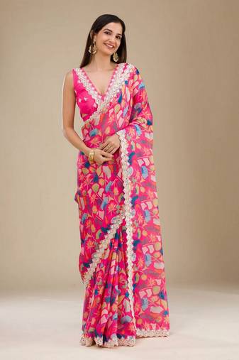 Pink georgette c girlie partywear saree
