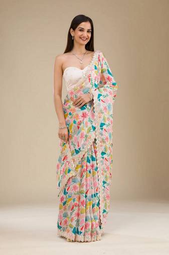Off white georgette c girlie partywear saree