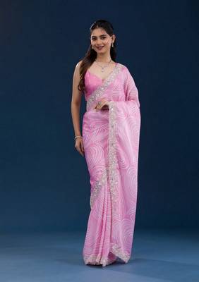 Pink georgette c girlie partywear saree 1