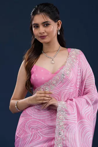 Pink georgette c girlie partywear saree