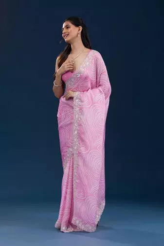 Pink georgette c girlie partywear saree