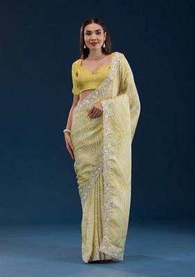 Yellow georgette c girlie partywear saree 1