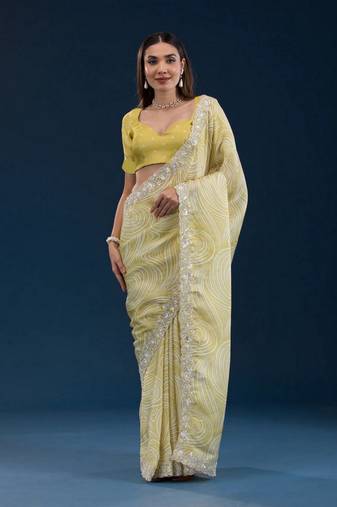 Yellow georgette c girlie partywear saree