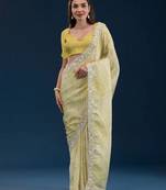 Yellow georgette c girlie partywear saree