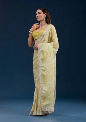 Yellow georgette c girlie partywear saree 2