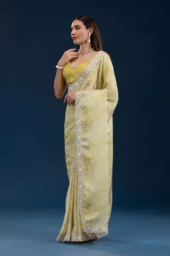 Yellow georgette c girlie partywear saree