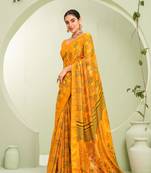 Yellow woven borser saree for girlie looks