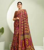 Burgundy woven borser designer saree for girlie looks