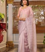 Lavender organza c partywear sequins work arco cut work saree