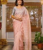 Peach organza c partywear sequins work arco cut work saree