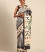Grey cotton c designer cultural indian printed saree