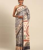 Grey designer printed cotton c cultural saree