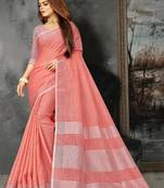 Red linen c woven designer partywear saree