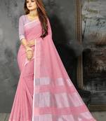 Pink linen c woven designer partywear saree