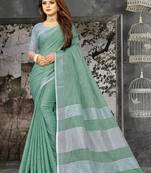 Green linen c woven designer partywear saree