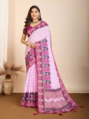 Purple muslin cotton digital printed ethnic ceremonial saree 1