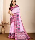 Purple muslin cotton designer digital printed ethnic ceremonial saree