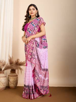 Purple muslin cotton digital printed ethnic ceremonial saree 5