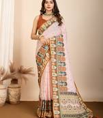 Orange muslin cotton designer digital printed ethnic ceremonial saree