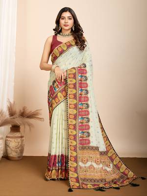 Yellow muslin cotton digital printed ethnic ceremonial saree 1
