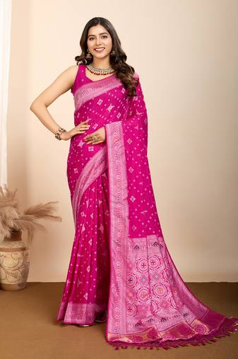 Pink soft silk blend c wevon meenakari designer ethnic saree