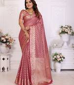 Pink organza c gold zari ceremonial saree