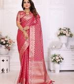 Maroon organza c gold zari ceremonial saree