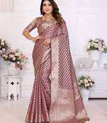 Purple organza c gold zari ceremonial saree