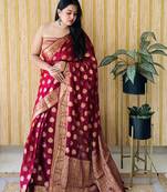 Burgundy wevon jari gimichu silk c partywear saree