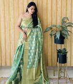 Sea green wevon jari gimichu silk c partywear saree
