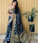 Blue wevon jari designer gimichu silk c partywear saree