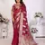 Burgundy organza c gold zari festive saree