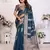 Teal organza c gold zari festive saree