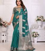 Rama organza c gold zari designer festive saree