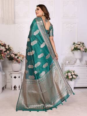 Rama organza c gold zari festive saree 3