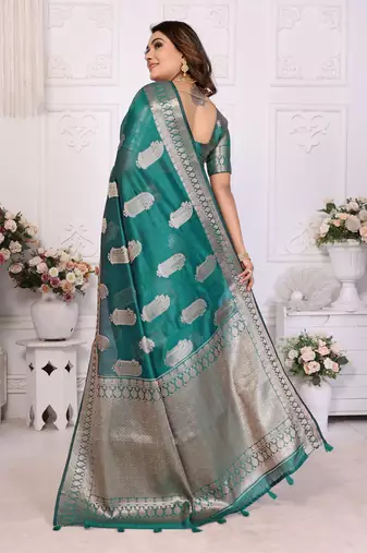 Rama organza c gold zari festive saree