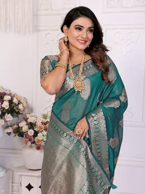 Rama organza c gold zari festive saree 4