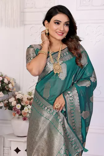 Rama organza c gold zari festive saree
