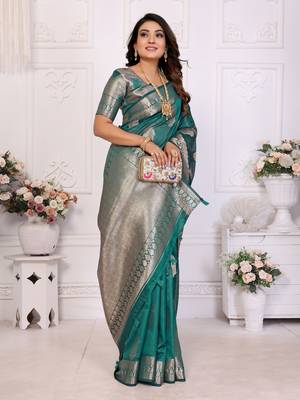 Rama organza c gold zari festive saree 5